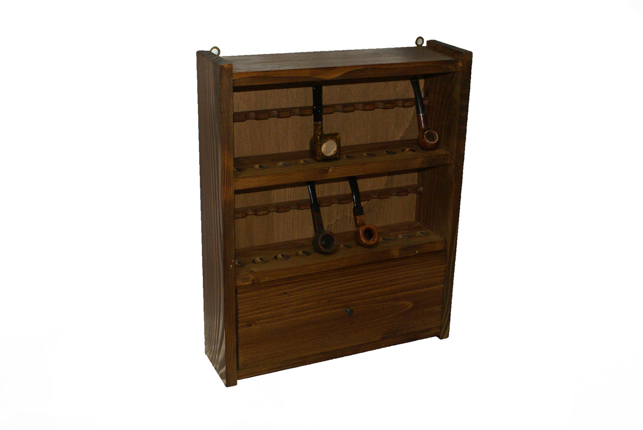 Rastrelliera portapipe in legno 20 posti con cassetto